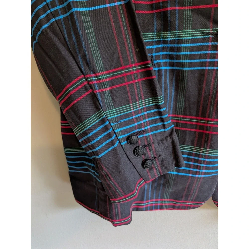Cabi Holiday Blazer XL Womens Black Plaid Single Button Cotton Jacket 3850 NWT